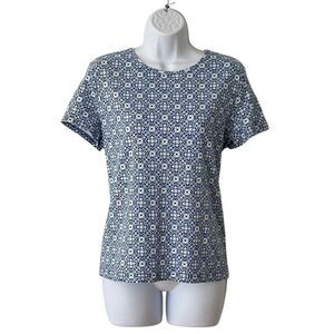 Croft & Barrow Women's Floral Print Tee Blue Short Sleeve Size L